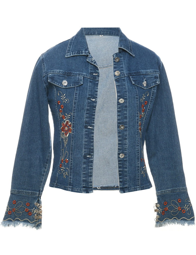 Floral Pattern Denim Jacket - M
