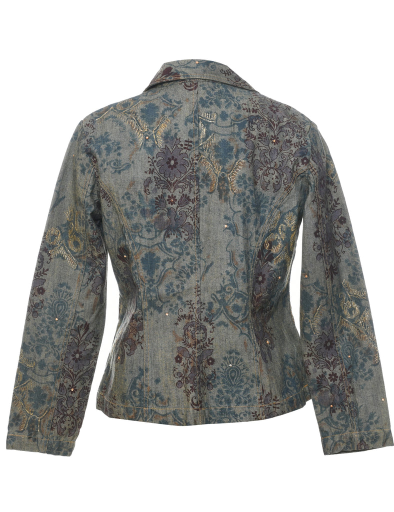 Floral Pattern Denim Jacket - S