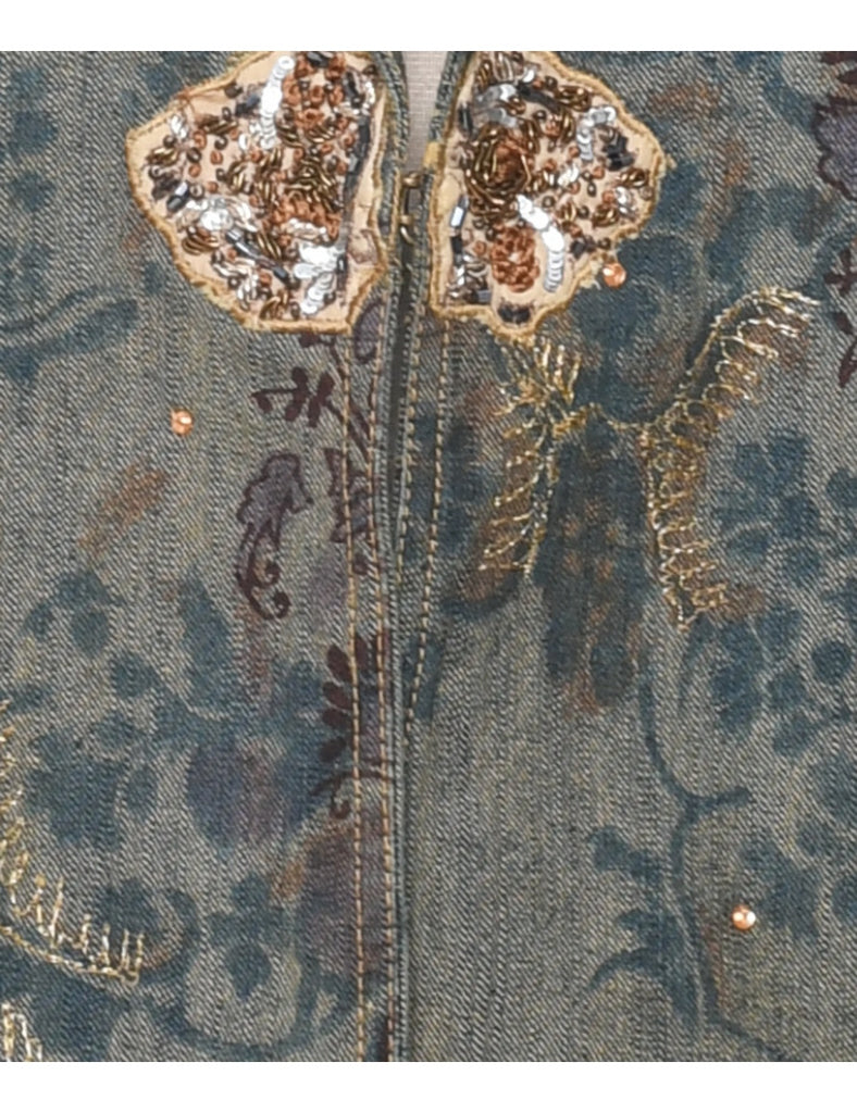 Floral Pattern Denim Jacket - S