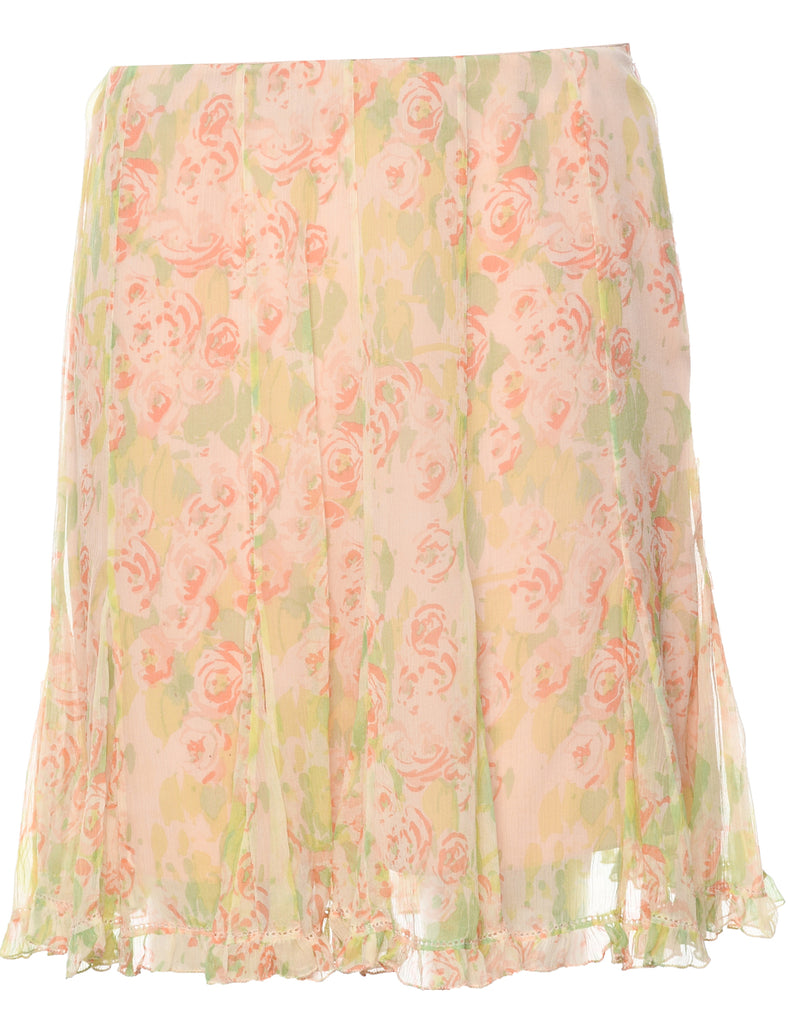 Floral Pattern Flared Skirt - M