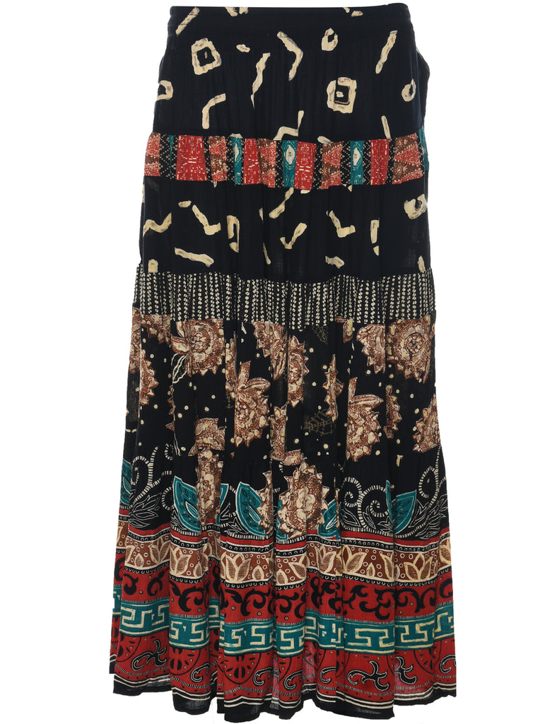 Floral Pattern Flared Skirt - M