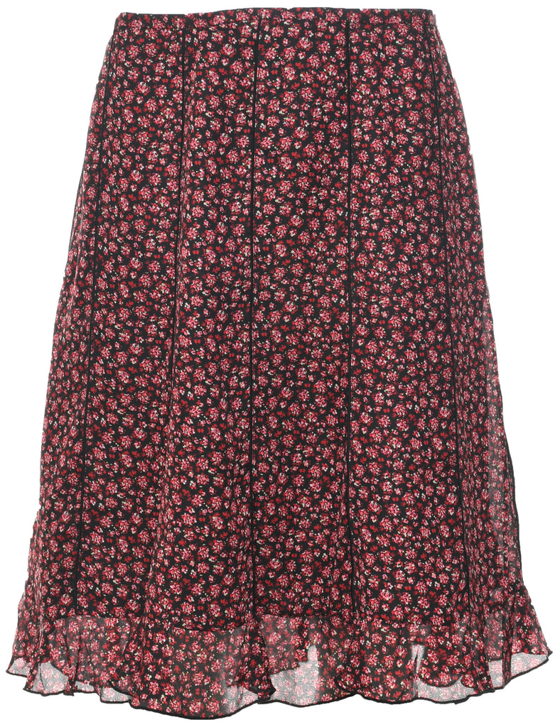 Floral Pattern Flared Skirt - M
