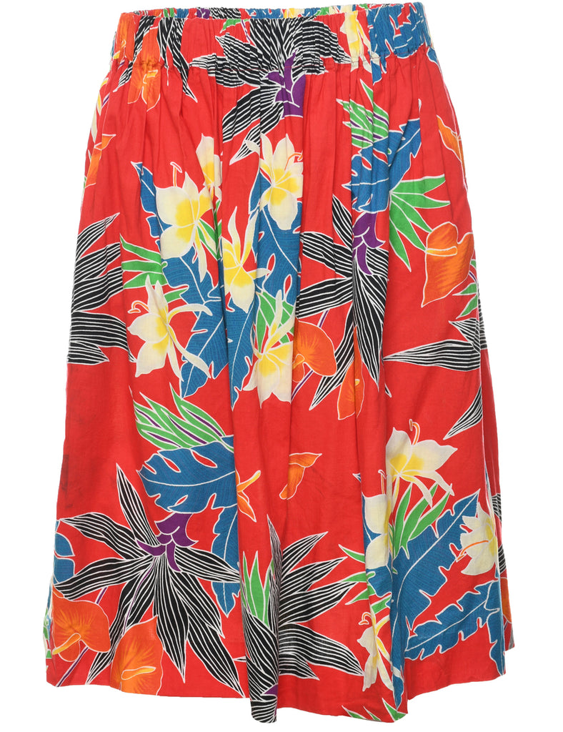 Floral Pattern Flared Skirt - M