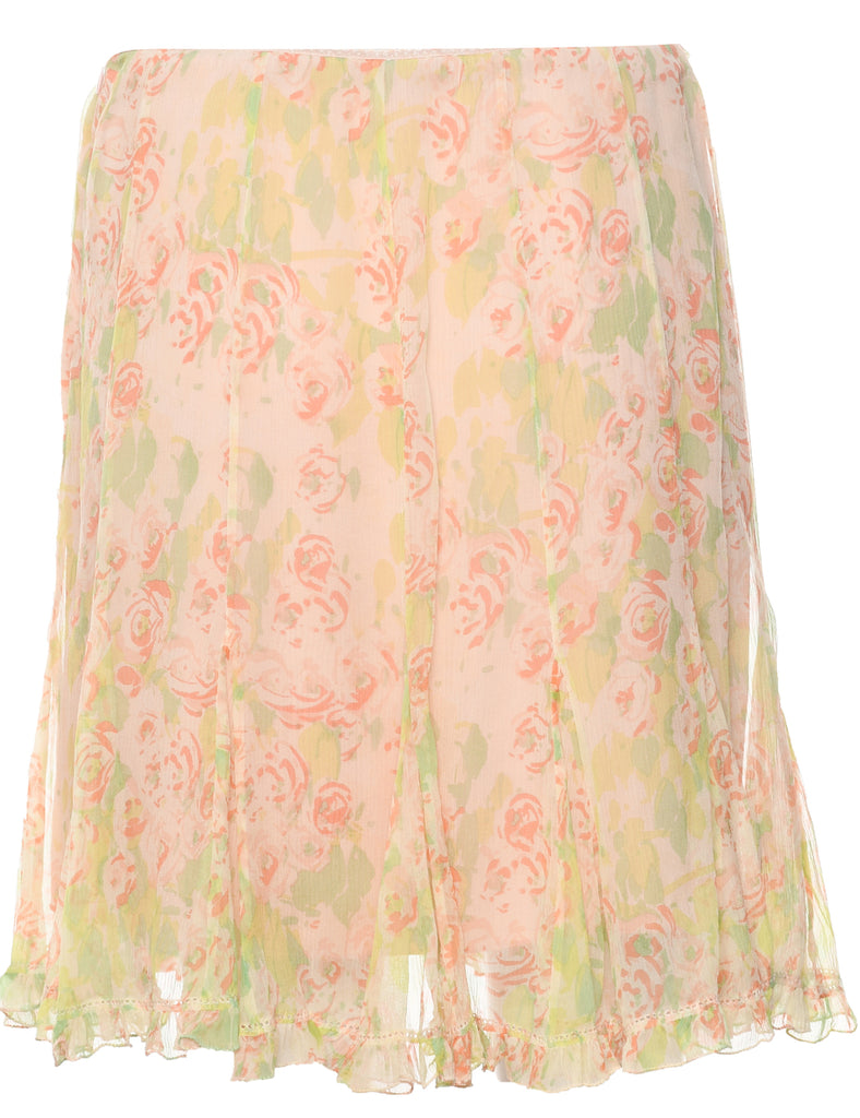 Floral Pattern Flared Skirt - M