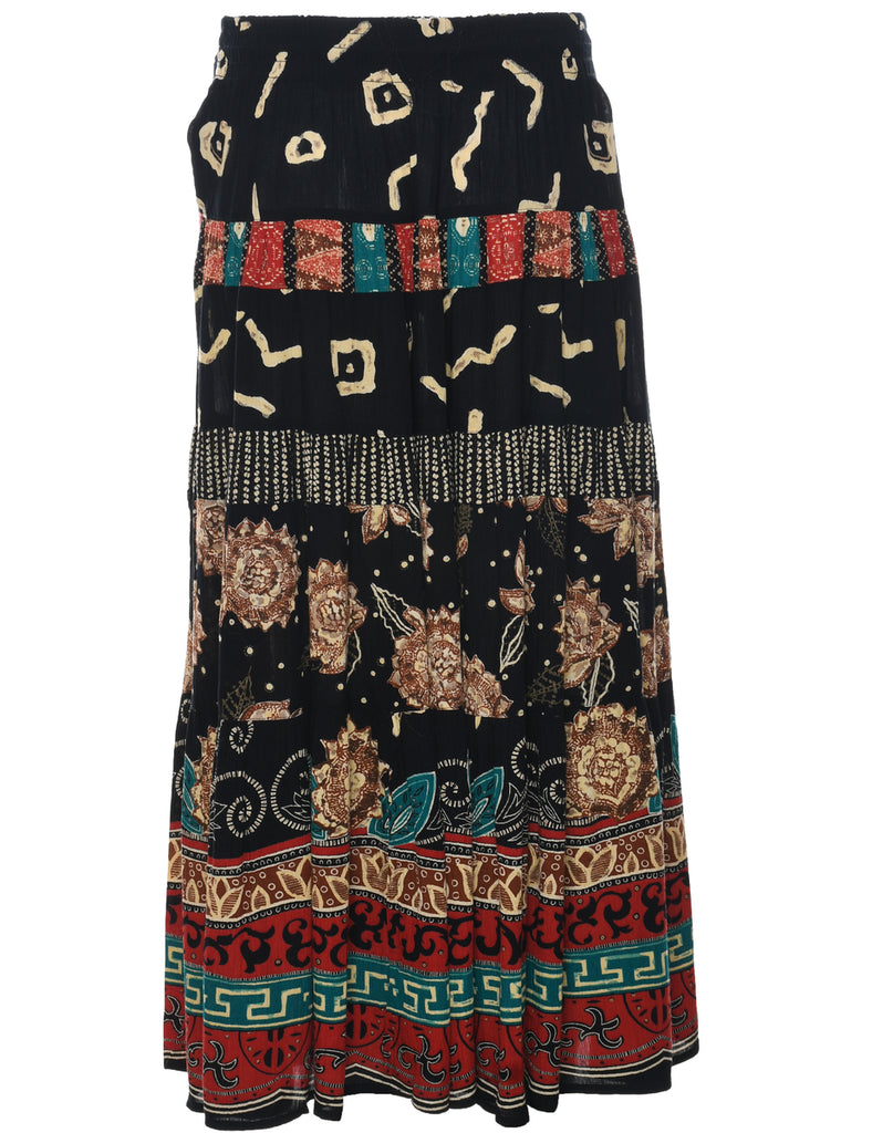 Floral Pattern Flared Skirt - M