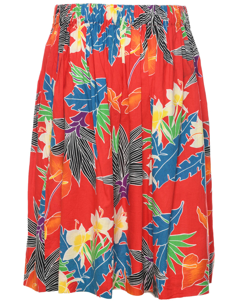 Floral Pattern Flared Skirt - M