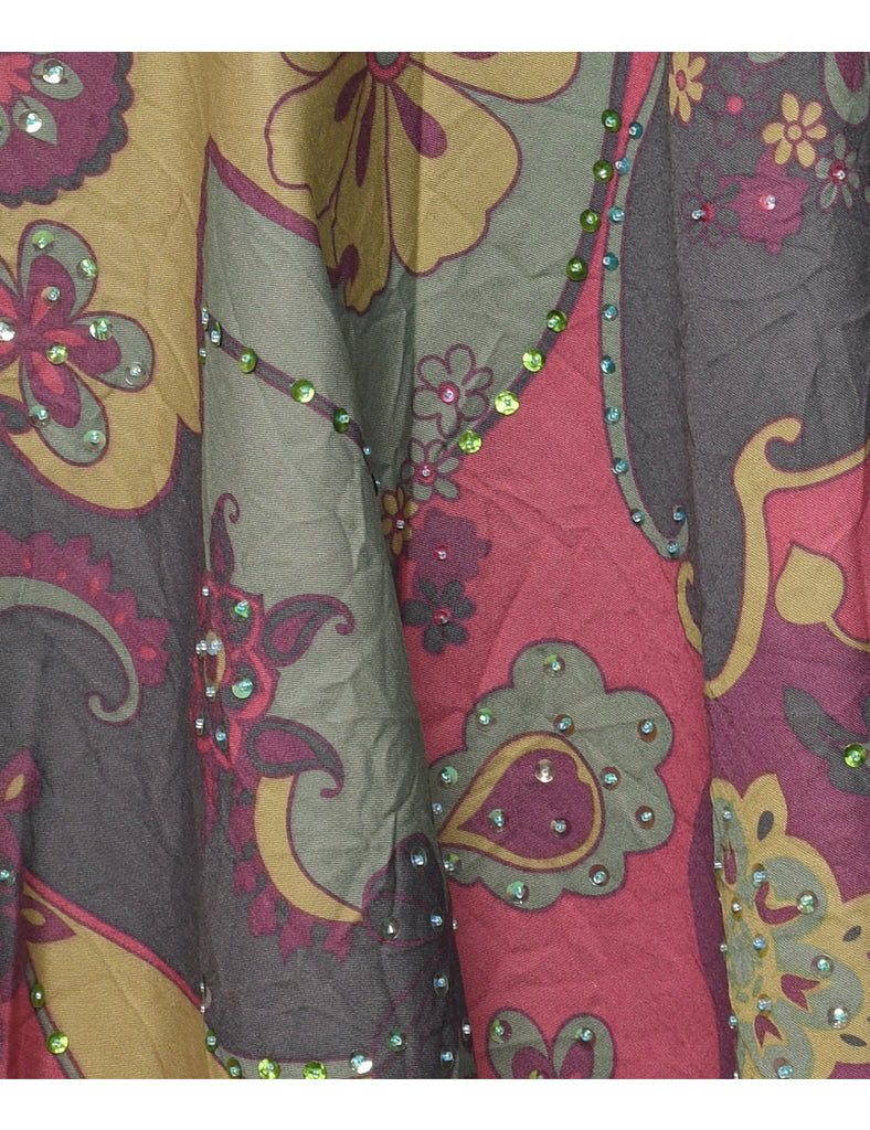 Floral Pattern Flared Skirt - M