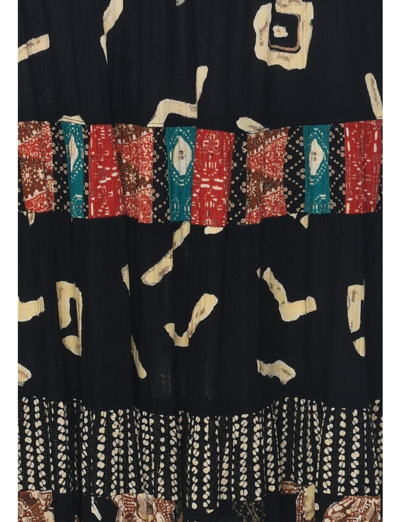 Floral Pattern Flared Skirt - M