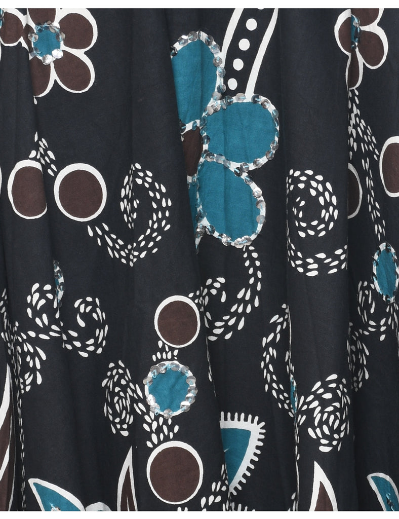 Floral Pattern Flared Skirt - M