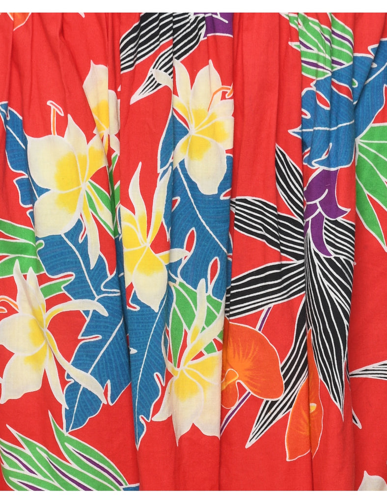 Floral Pattern Flared Skirt - M