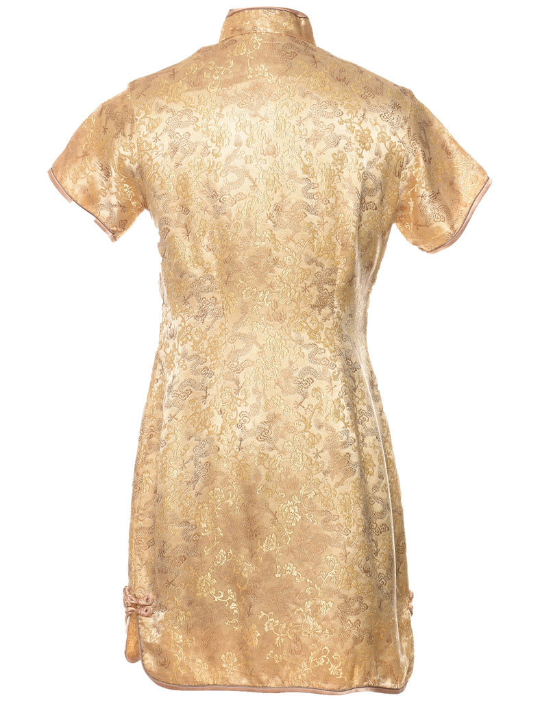 Floral Pattern Gold Traditional Evening Dress - M