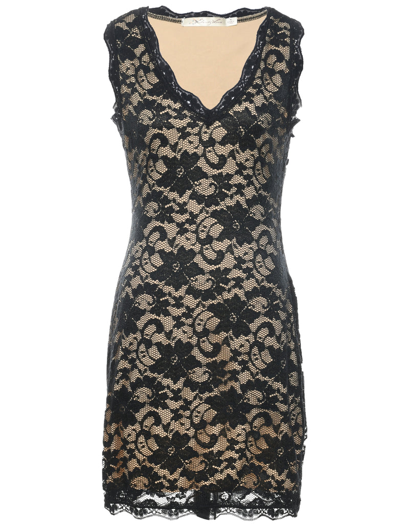 Floral Pattern Lace Evening Dress - M