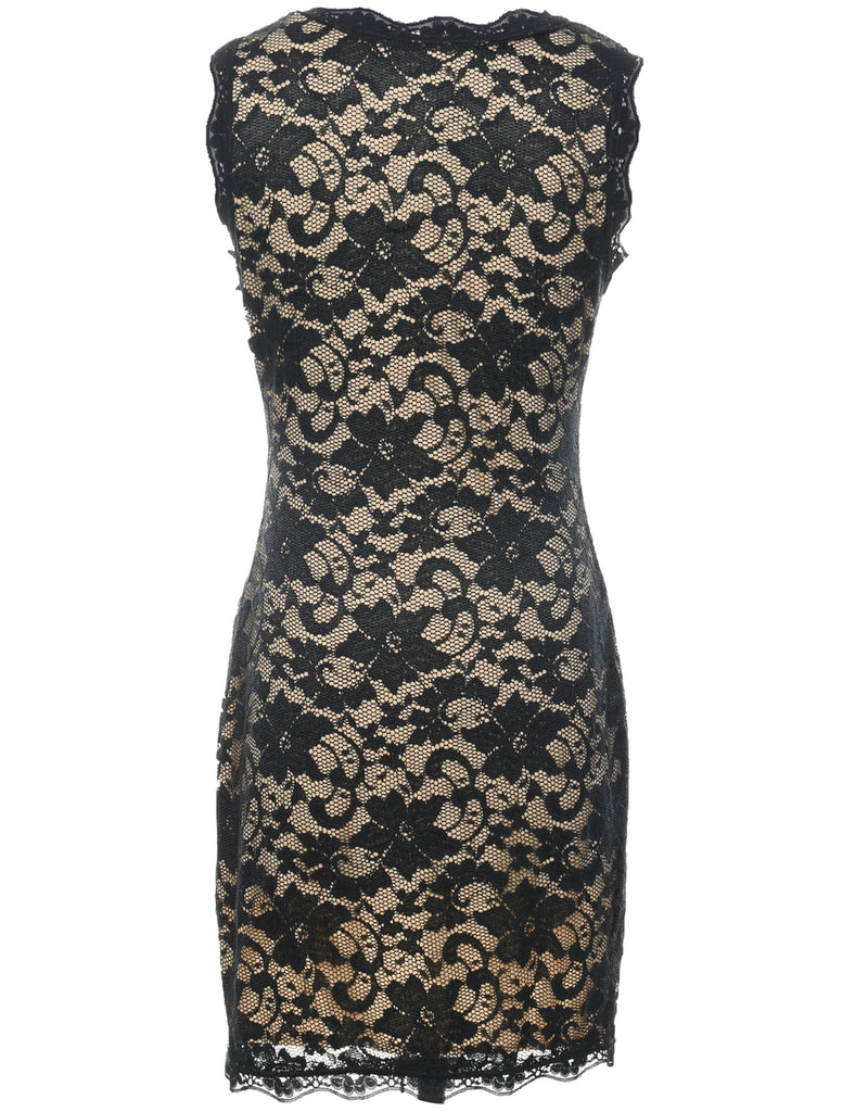 Floral Pattern Lace Evening Dress - M
