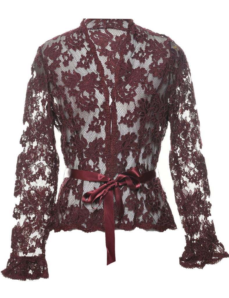 Floral Pattern Lace Evening Jacket - M