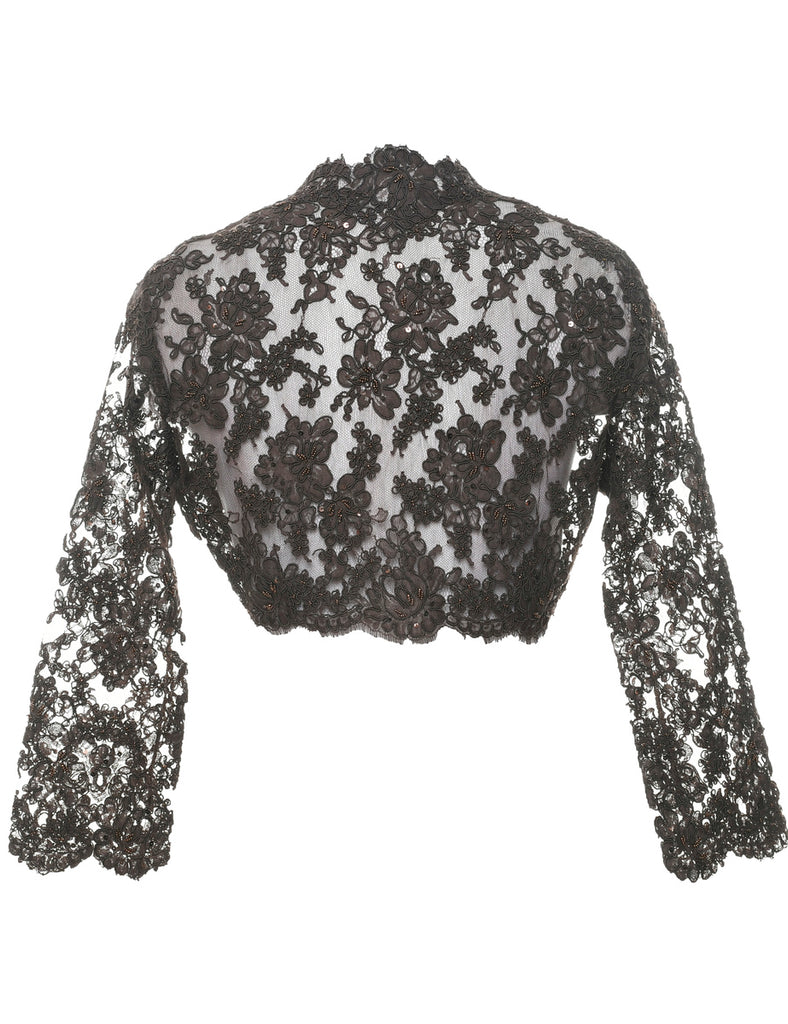 Floral Pattern Lace Evening Jacket - S