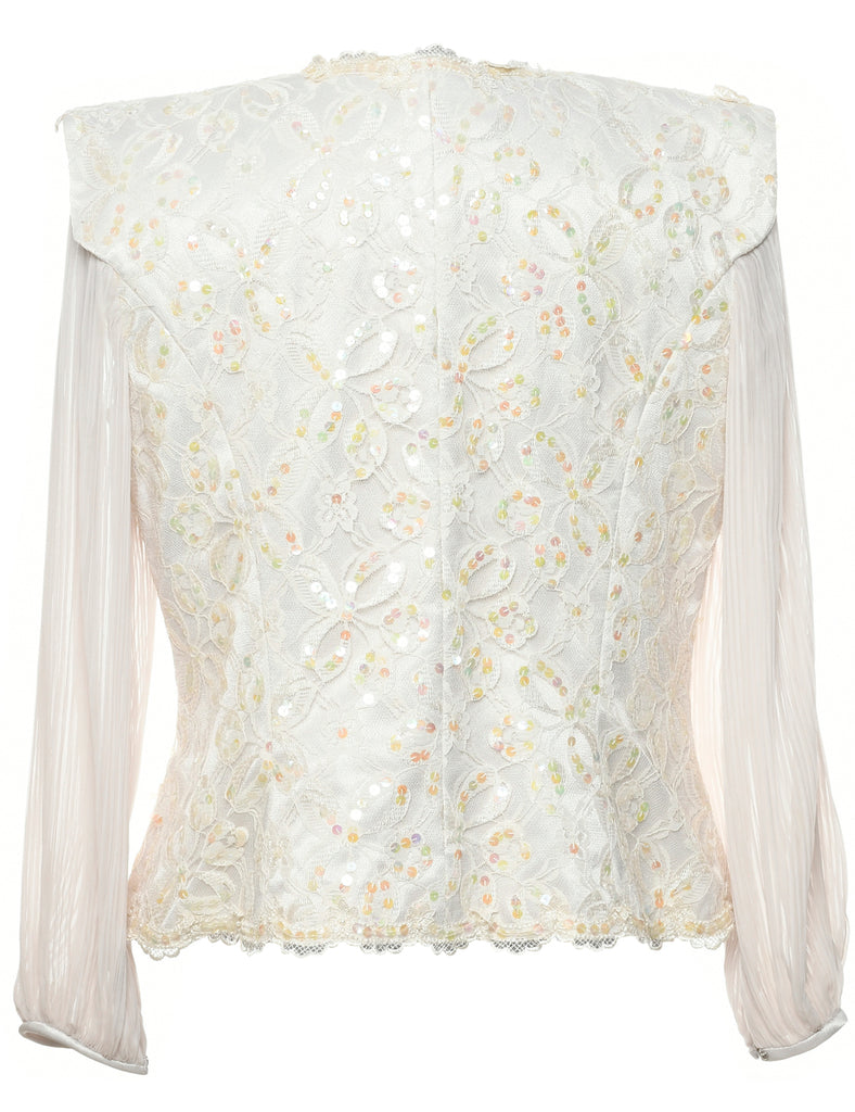 Floral Pattern Lace Evening Jacket - M