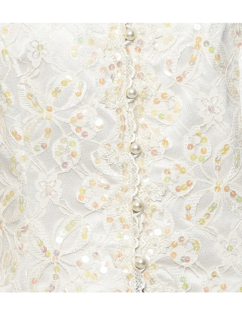 Floral Pattern Lace Evening Jacket - M