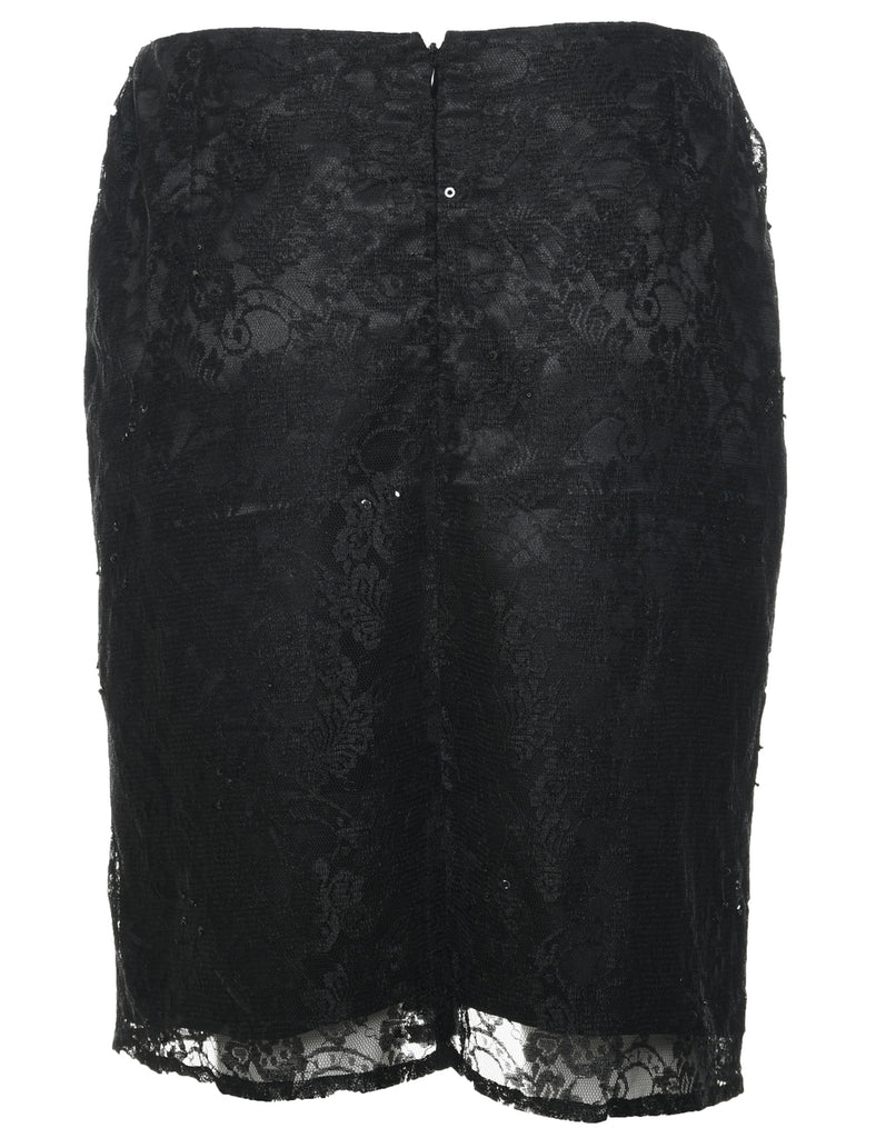Floral Pattern Lace Pencil Skirt - L