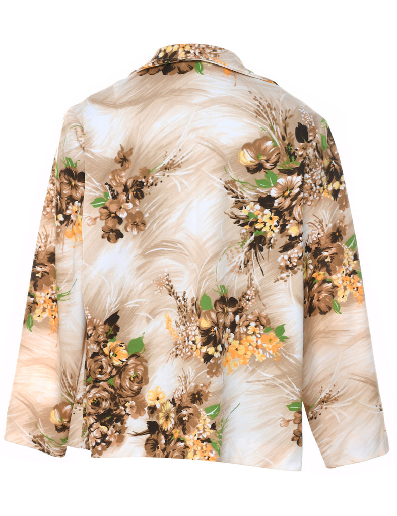 Floral Pattern Light Brown & Green 1970s Jacket - L