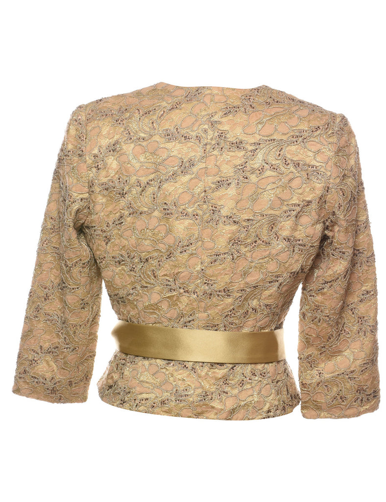 Floral Pattern Light Brown Lace Evening Jacket - M
