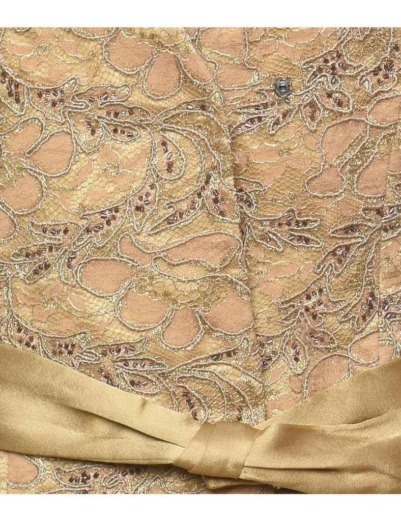 Floral Pattern Light Brown Lace Evening Jacket - M