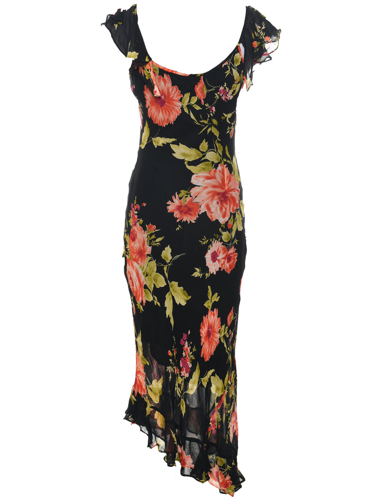 Floral Pattern Maxi Dress - M