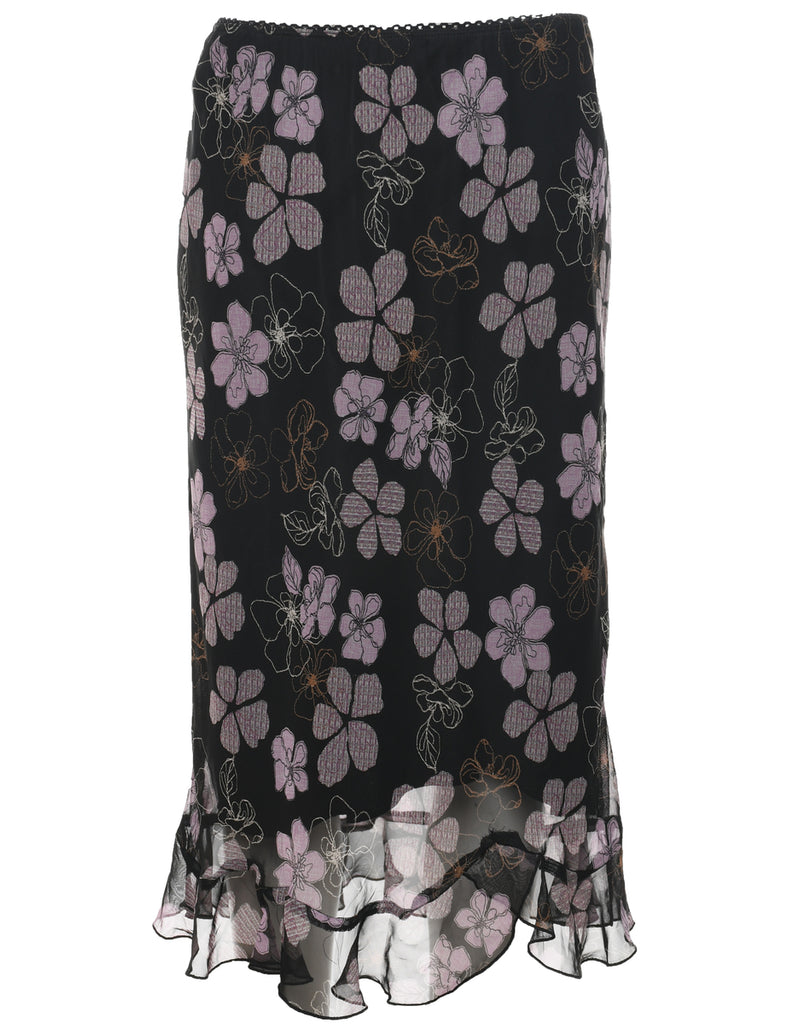 Floral Pattern Maxi Skirt - M