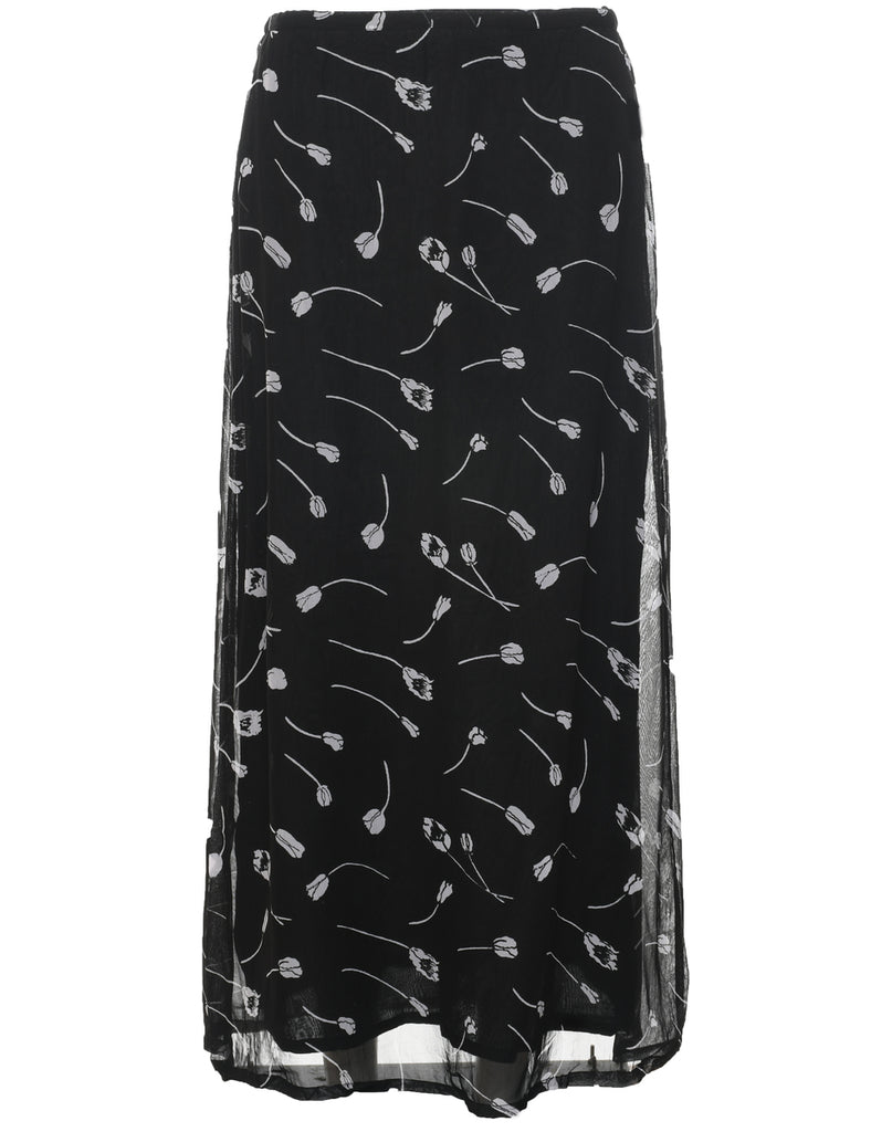 Floral Pattern Maxi Skirt - M