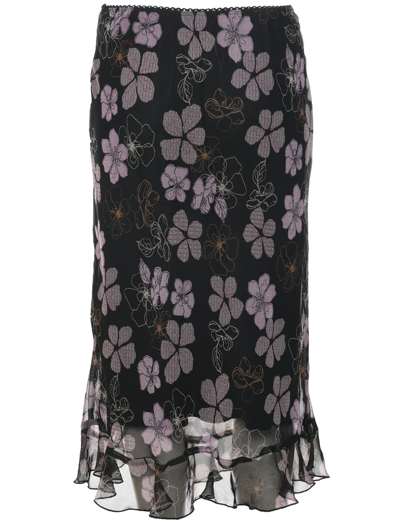 Floral Pattern Maxi Skirt - M