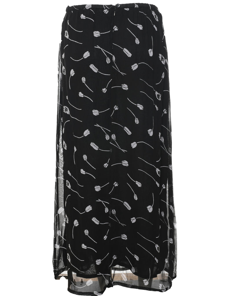 Floral Pattern Maxi Skirt - M
