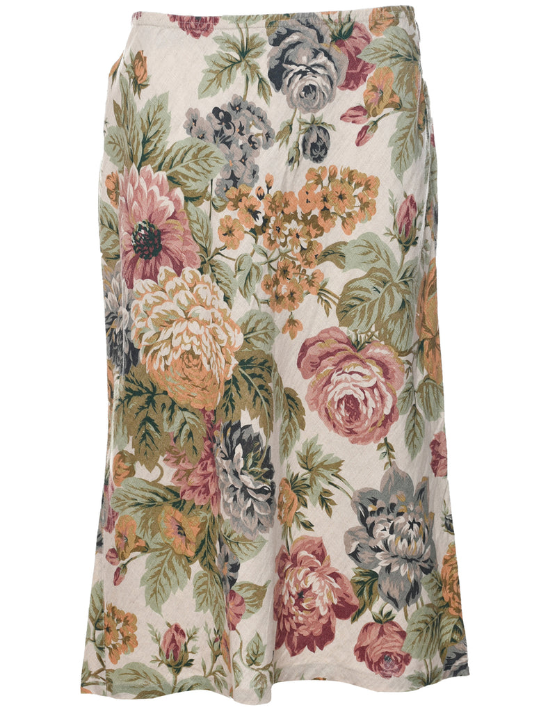 Floral Pattern Midi Skirt - S