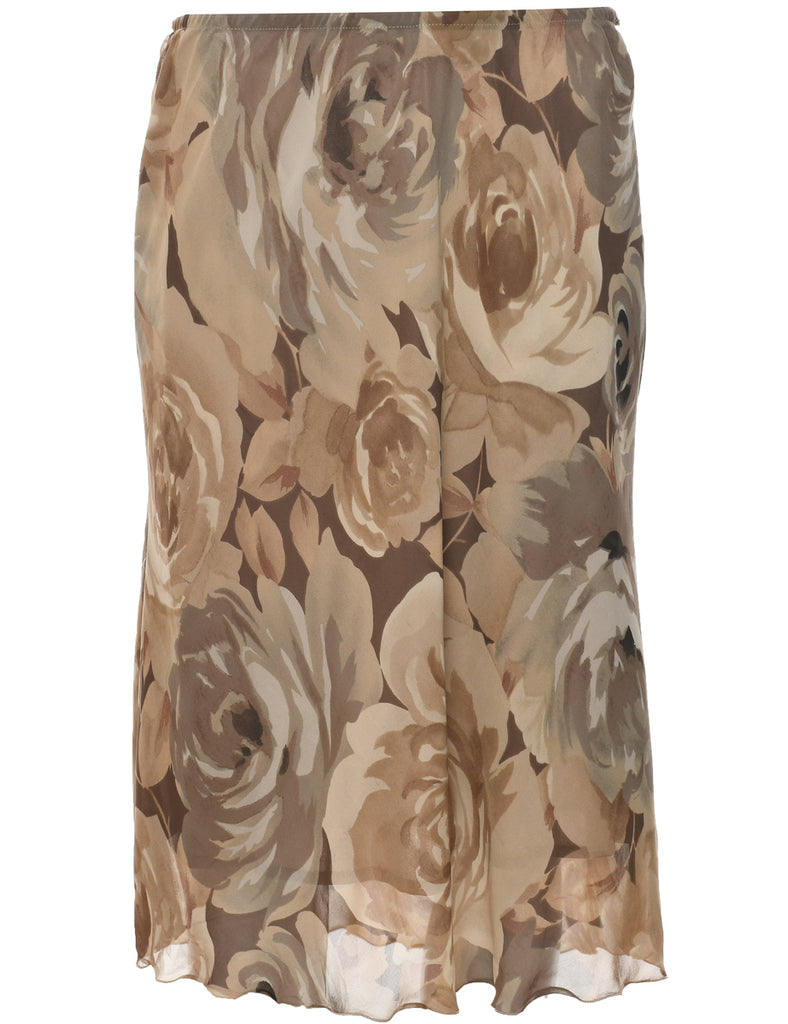 Floral Pattern Midi Skirt - L