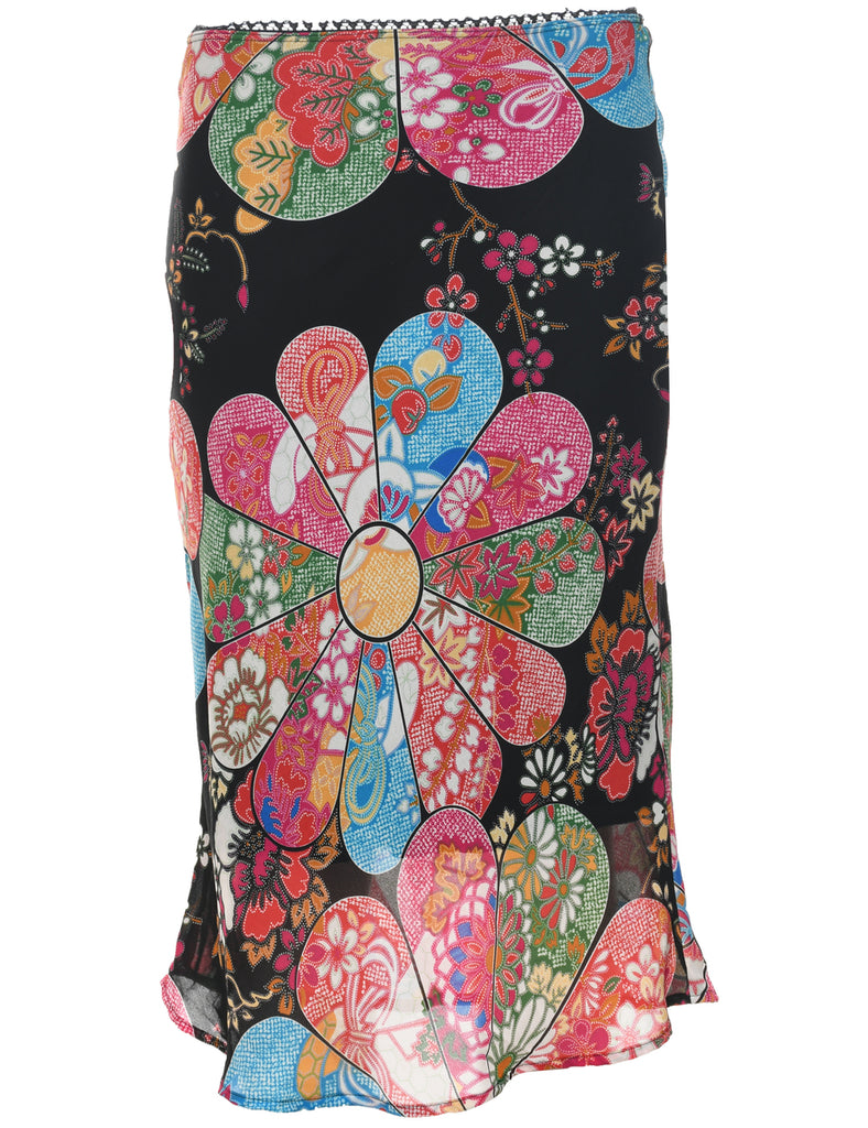 Floral Pattern Midi Skirt - M