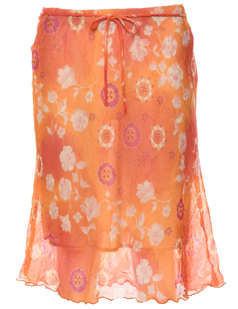 Floral Pattern Midi Skirt - M