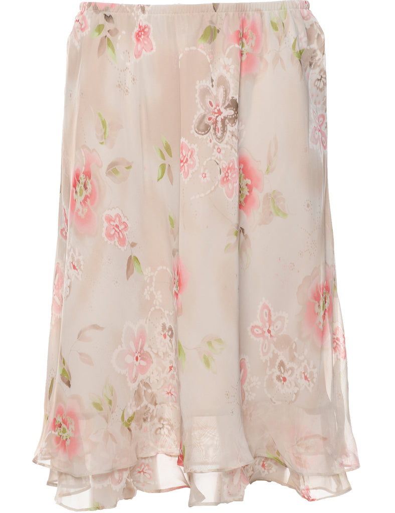 Floral Pattern Midi Skirt - M