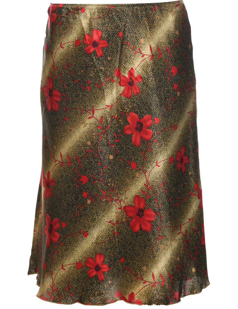 Floral Pattern Midi Skirt - M