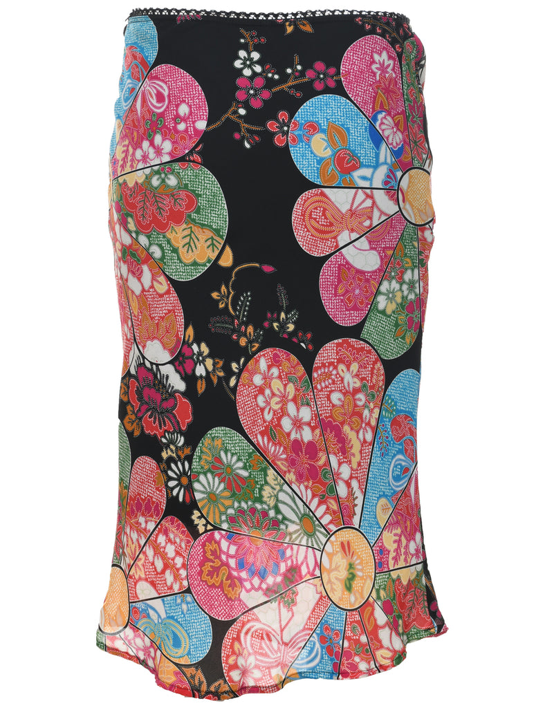 Floral Pattern Midi Skirt - M