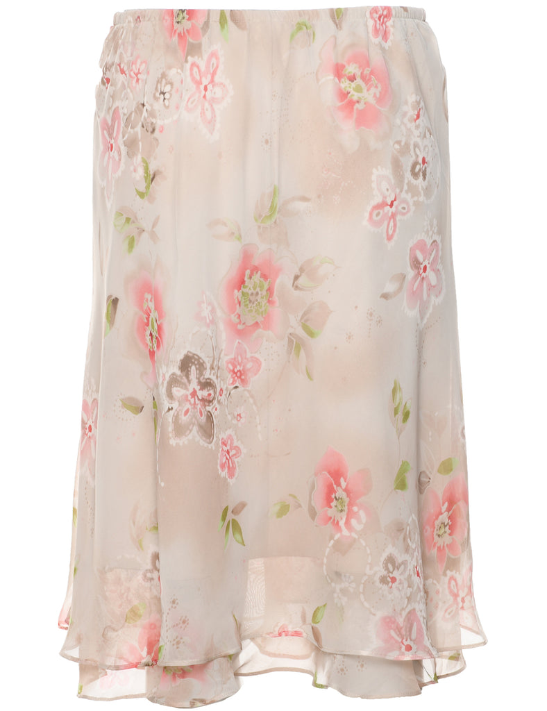 Floral Pattern Midi Skirt - M