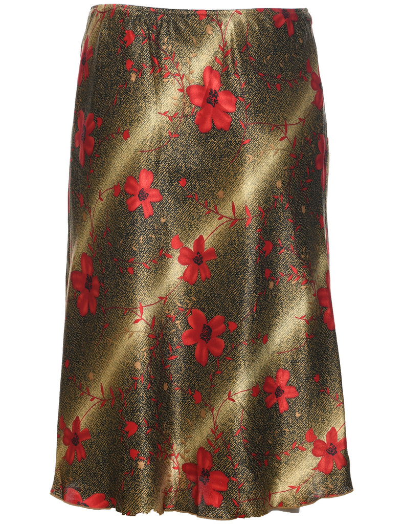 Floral Pattern Midi Skirt - M