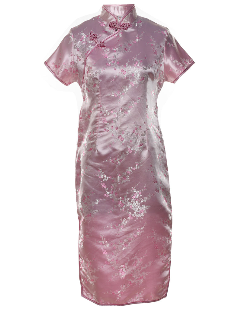 Floral Pattern Pale Pink Jacquard Evening Dress - M