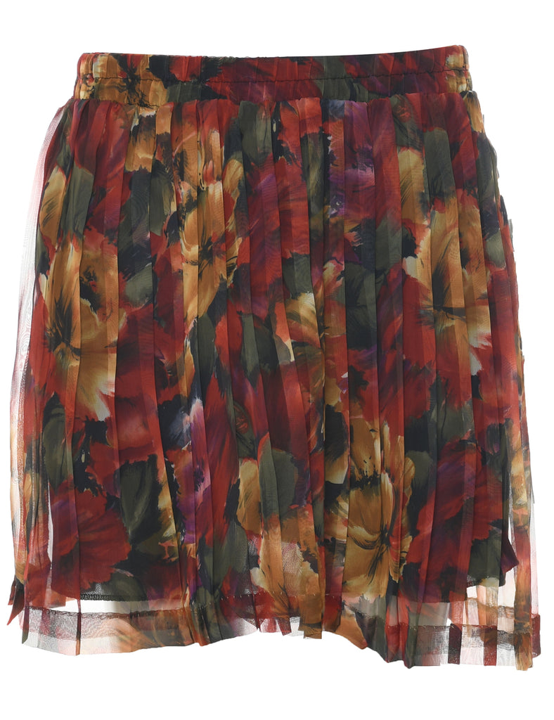 Floral Pattern Pleated Skirt - M