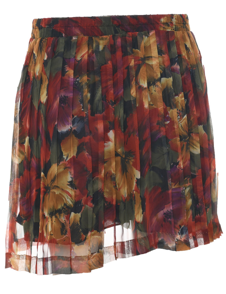 Floral Pattern Pleated Skirt - M