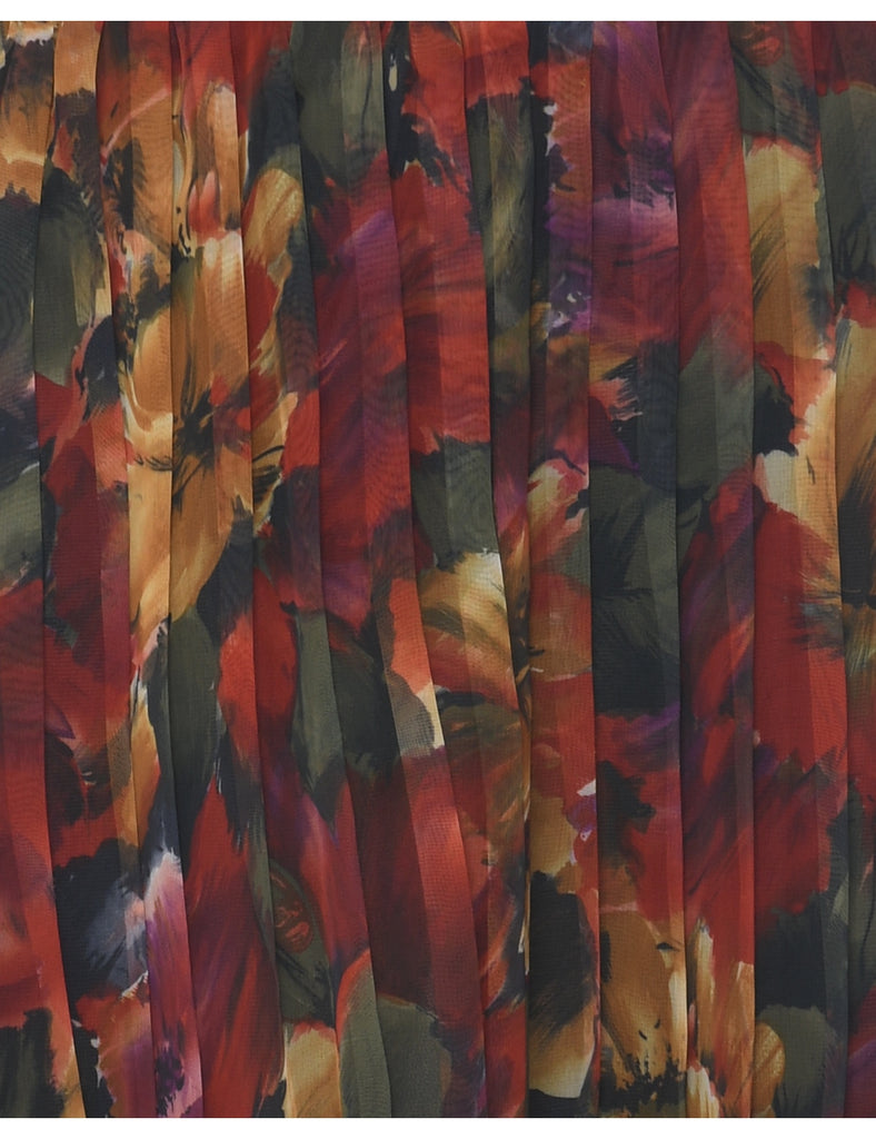 Floral Pattern Pleated Skirt - M