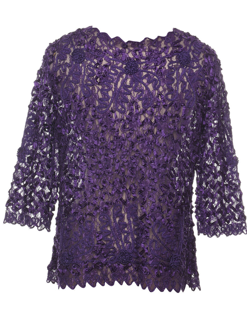 Floral Pattern Purple Beaded & Appliqued Evening Jacket - M
