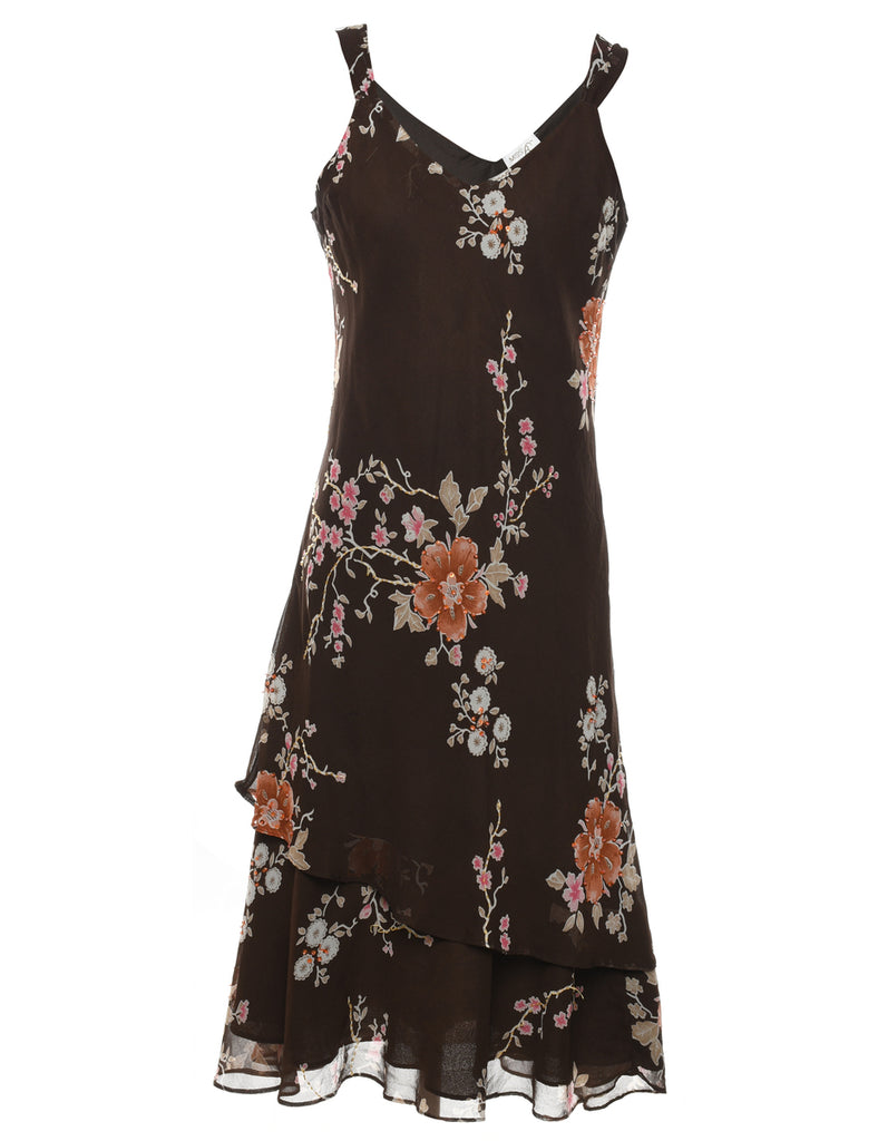 Floral Pattern Sequined Party Dress - M