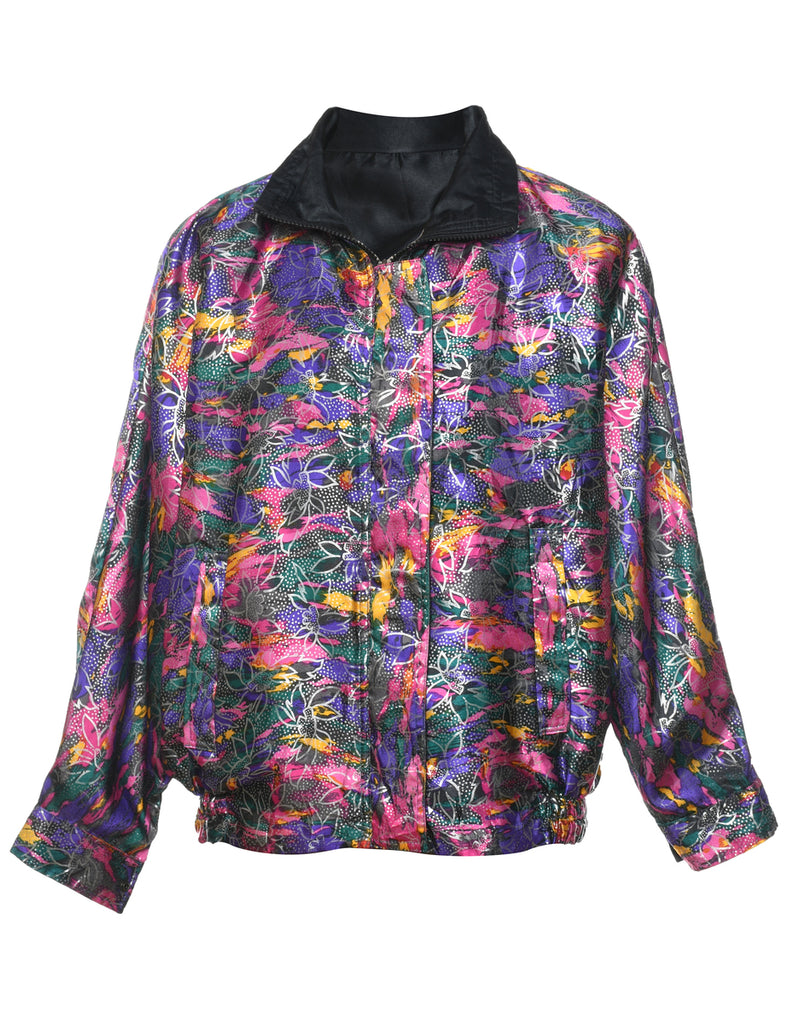 Floral Pattern Sparkly 1990s Multi-Colour Jacket - L