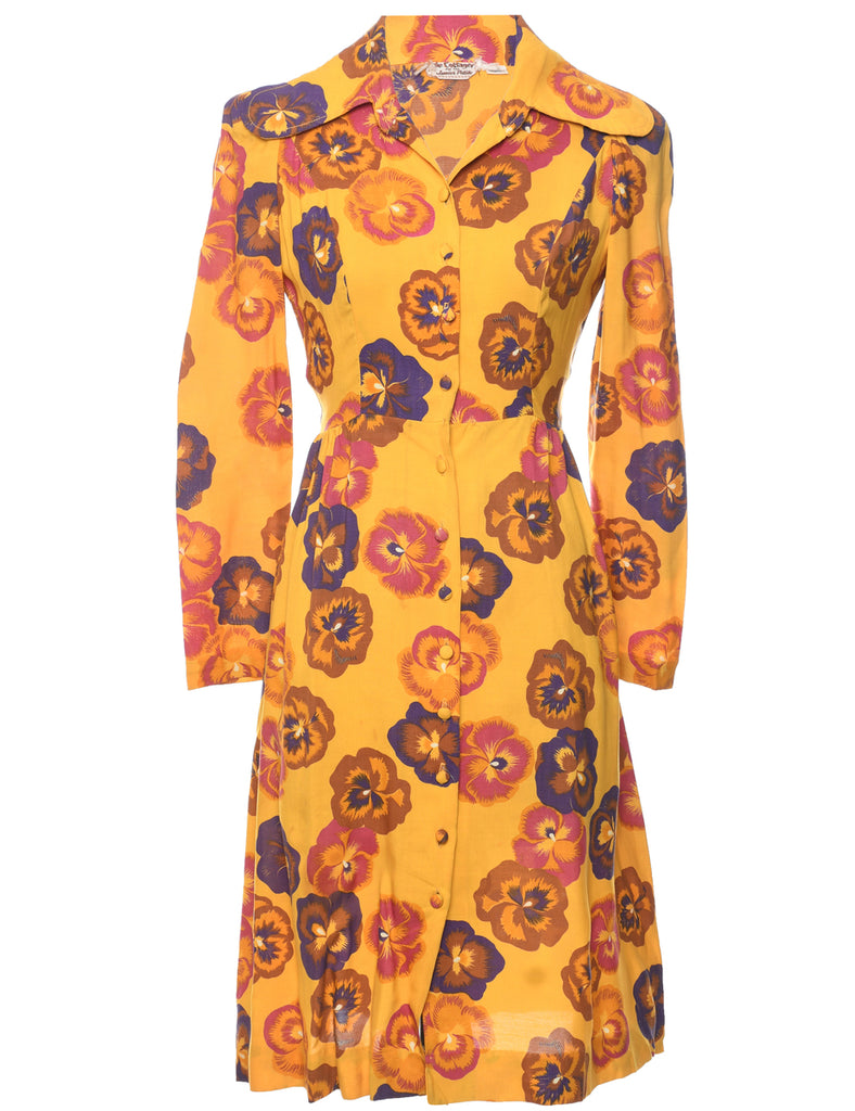 Floral Print 1970s Dress - S