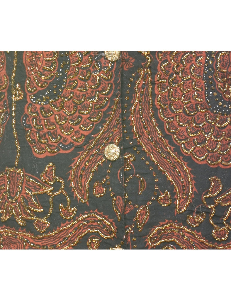 Floral Print Beaded Multi-Colour Waistcoat - M