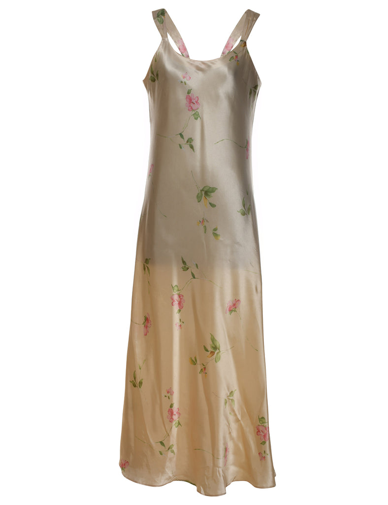 Floral Print Beige & Pink Slip Dress - M