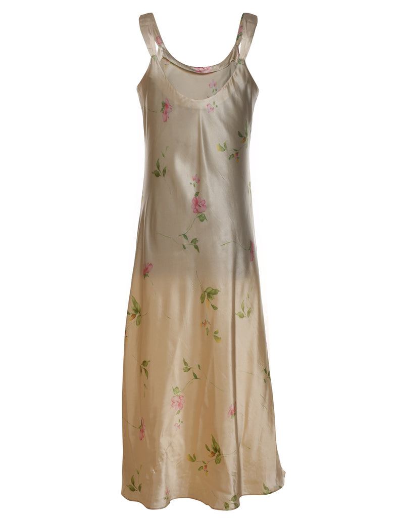 Floral Print Beige & Pink Slip Dress - M